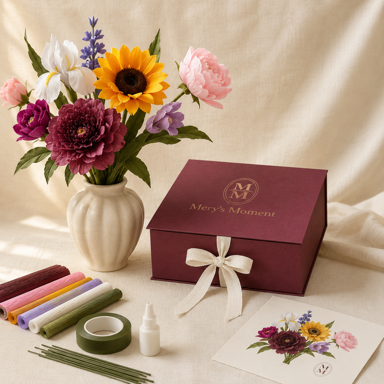 FOREVER FLOWERS — Flores de papel y jarrón para pintar
