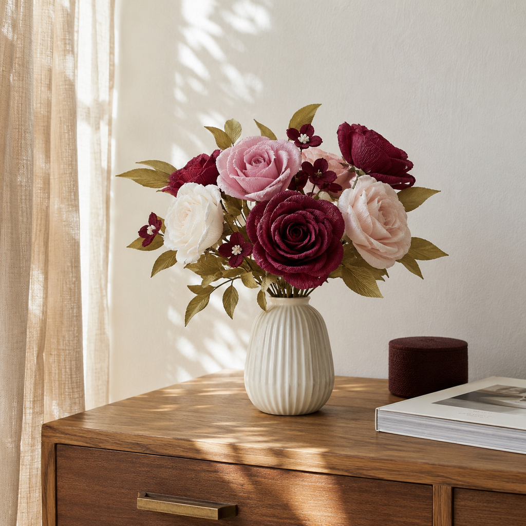 FOREVER FLOWERS — Flores de papel y jarrón para pintar